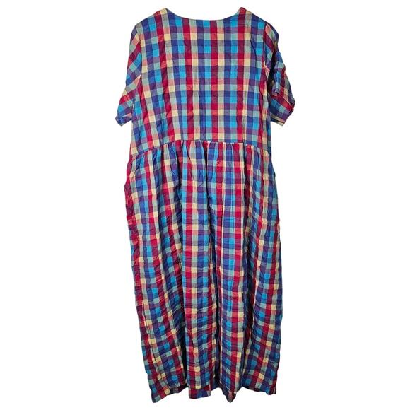 Only Necessities cotton dress size 18 snap front check pattern blue pink yellow - Picture 2 of 10